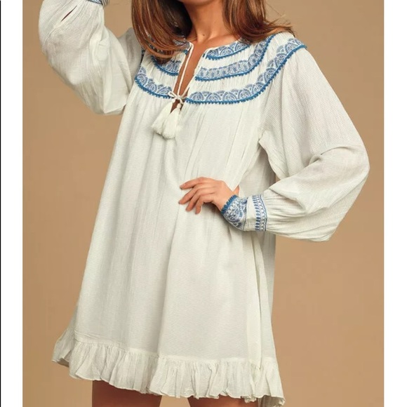 Free People Dresses & Skirts - Free People Dress Size MEDIUM White Blue Erin Swing